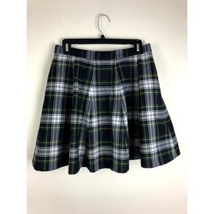 J CREW Wool Blend Mini Skater Skirt Plaid Green Multi Size 8 Christmas Holiday